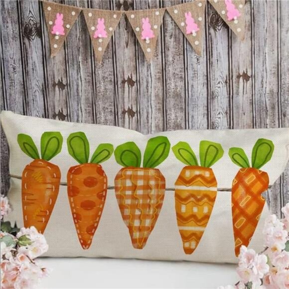 Other - Easter Pillow Cover 12X20 Inch Five Watercolor Carrots Decorations